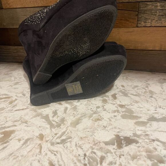 Y2K VTG D Women Black Sparkly Wedges Size 9 Rhinestone Winter Formal Prom Shoes - Picture 4 of 5